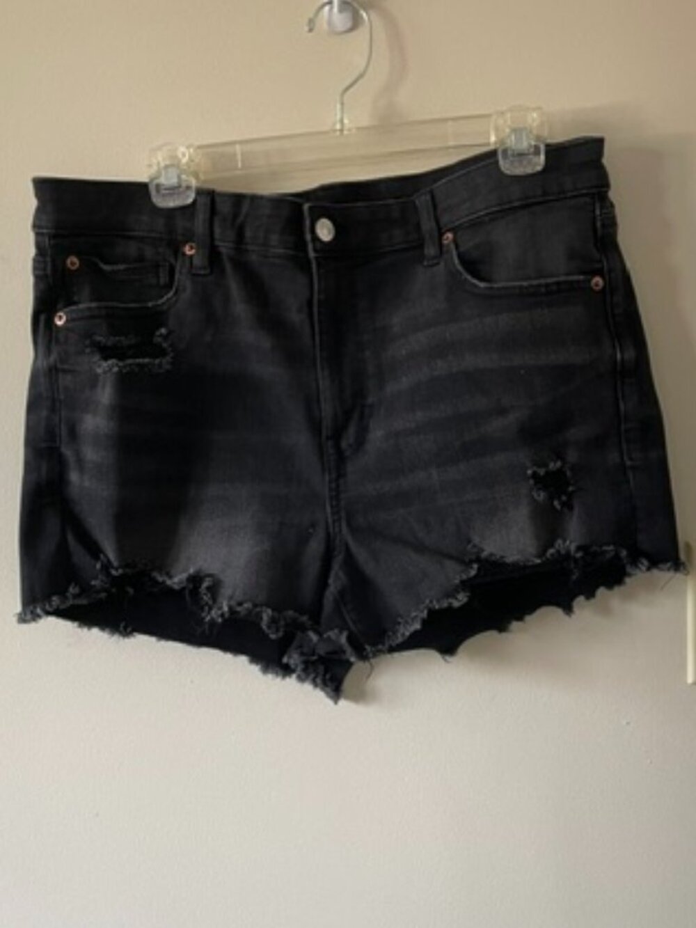 American Eagle Black Denim  Distress Shorts Size 14